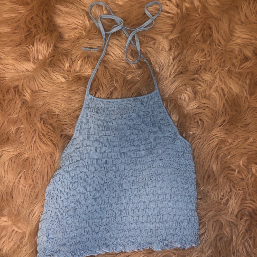 light blue tie halter top